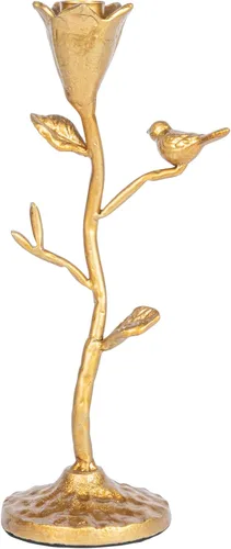 Miniatura 8 de Creative Co-Op Candelabro de hierro fundido forjado a mano con flores y pájaro, dorado