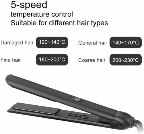 Miniatura 4 de Plancha de pelo profesional, negro, plancha plana de titanio con pantalla LCD, placa caliente MCH, cable giratorio de 360°, calentamiento rápido