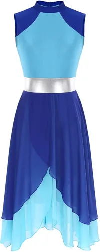 Miniatura 4 de TiaoBug Women's Adult Color Block Lyrical Praise Dance Dress Modern Contemporary Workship Dance Costume