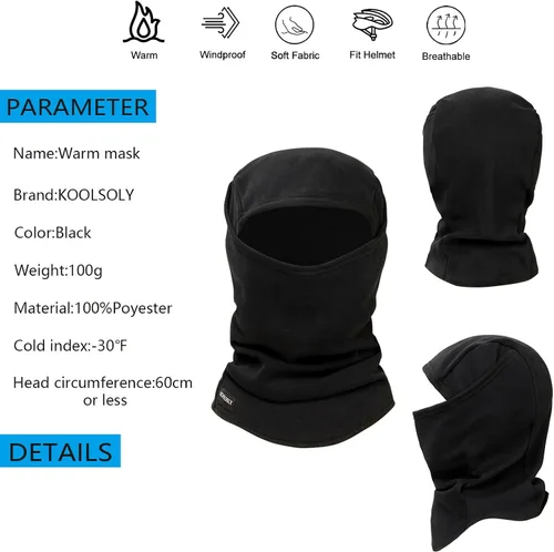 Miniatura 5 de Pasamontañas de esquí de 2 piezas, cubierta de cara completa, transpirable, cálido y resistente al viento, forro polar para deportes de invierno