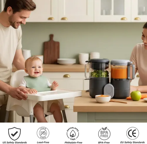 Miniatura 5 de Vaporizador y licuadora de alimentos para bebés, procesador de alimentos multifunción 4 en 1 y vaporizador con licuadora, descongelación