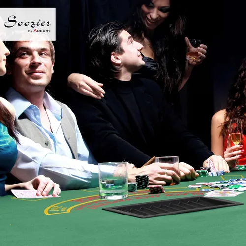 Miniatura 2 de Soozier Mesa de póquer plegable, mesa de blackjack de 72 pulgadas para 7 jugadores con soporte para fichas y tazas, fieltro verde