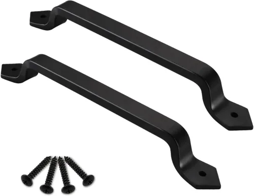 Miniatura 37 de Paquete de 2 manijas de barra recta de 8 pulgadas para puerta de granero, tiradores de hierro fundido negro para puertas correderas, puertas