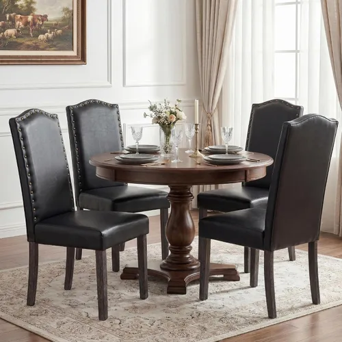 Miniatura 16 de LSSBOUGHT Juego de 2 sillas de comedor tapizadas Parsons de tela, sillas de cocina con marco de madera maciza y ribete de cabeza de clavo
