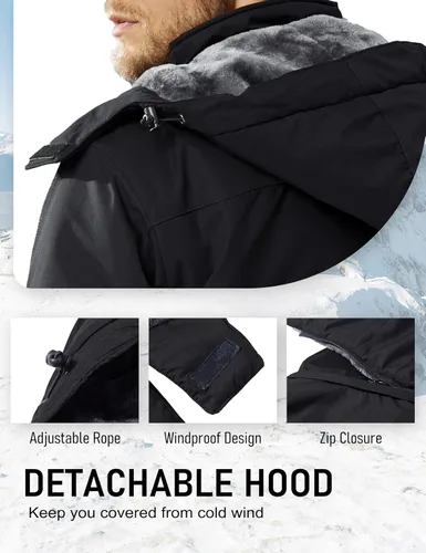 Miniatura 4 de MAGCOMSEN Chaqueta de esquí de invierno para hombre, chaquetas resistentes al agua y nieve, abrigos de forro polar cálido, para snowboard, trabajo