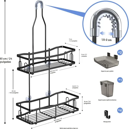 Miniatura 6 de Aitatty Organizador de baño colgante para ducha: estantes de ducha inoxidables sobre el cabezal de ducha, sin taladrar en el interior, estantes