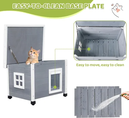 Miniatura 4 de Agitree Casa de madera para mascotas al aire libre, refugio de invierno resistente a la intemperie para perros y gatos, diseño elevado con ventana