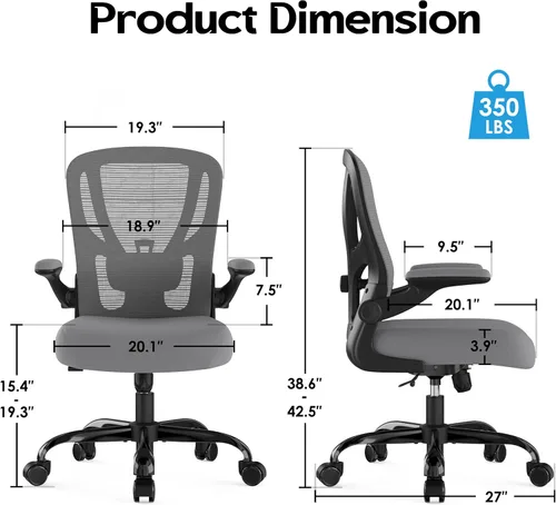 Miniatura 3 de Silla de oficina ergonómica de escritorio, silla de computadora de malla, silla de trabajo transpirable con ruedas, soporte lumbar ajustable, sillas