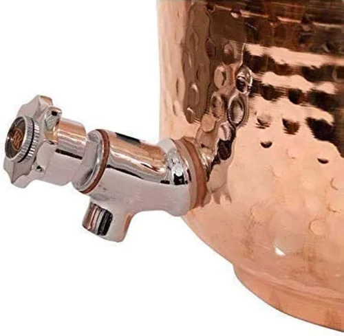 Miniatura 2 de Dispensador de agua de cobre puro martillado a mano indio hecho a mano de 4 litros, tanque de almacenamiento de agua curativa ayurveda con botella