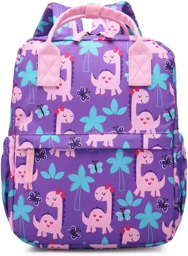 Miniatura 5 de Linda mochila preescolar para niños pequeños, bolsa de viaje con correa para el pecho (12 pulgadas, dinosaurio femenino)