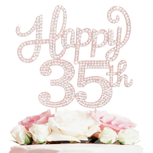Miniatura 78 de LASKYER Decoración de feliz cumpleaños número 10, decoración de pastel de diamantes de imitación dorados de 10º cumpleaños – Letrero de metal
