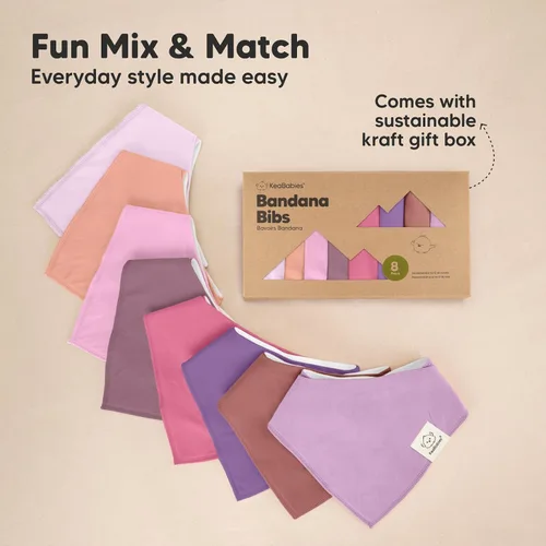 Miniatura 9 de KeaBabies 8 unidades de baberos orgánicos tipo bandana para niñas - Baberos tipo triángulo súper absorbentes para bebés que babean y están en Lila