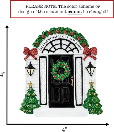 Miniatura 3 de Adorno de Navidad personalizado para el nuevo hogar 2026 Puerta negra con cinta de purpurina recuerdo único para el árbol de Navidad – Primer año