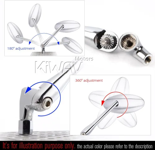 Miniatura 7 de KiWAV Espejos de motocicleta ultra cromados forma ovalada CNC aluminio 0.315 in compatible para scooter ciclomotor ATV Vespa Ducati Honda