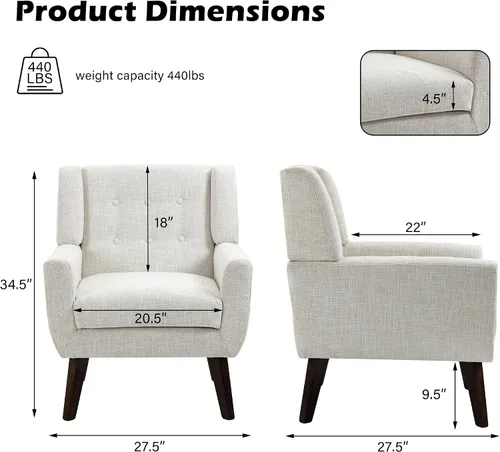 Miniatura 2 de Silla decorativa de piel sintética, moderna silla tapizada para sala de estar, cómodos asientos individuales con botones, asiento de lectura Negro