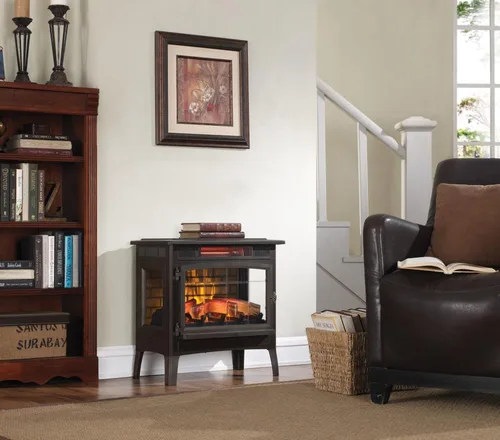 Miniatura 2 de Duraflame Estufa eléctrica independiente de chimenea con efecto de llama 3D para 1,000 pies cuadrados, color bronce