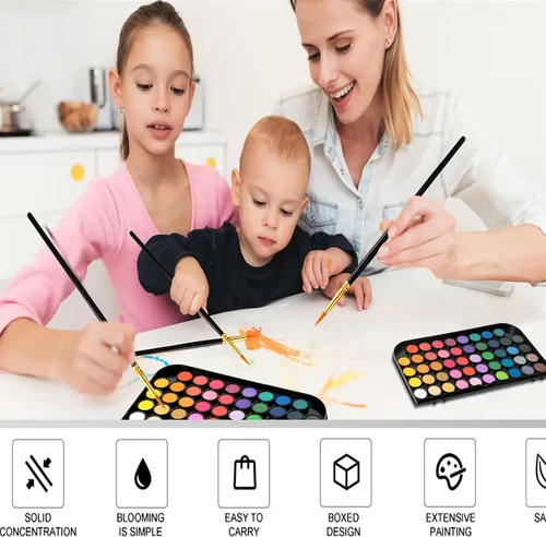 Miniatura 8 de GETHPEN Pintura de acuarela, juego de pintura de acuarela, juego de pintura de acuarela lavable de 48 colores con pincel, bolígrafo de agua Negro