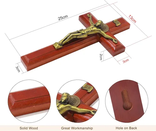 Miniatura 2 de KOMI Crucifijo de pared de 10 pulgadas, cruz de madera de Jesucristo, cruz católica colgante, decoración de pared, regalos católicos para hombres