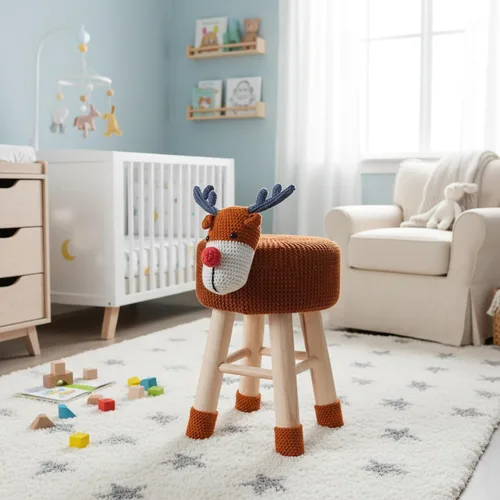 Miniatura 8 de AC Pacific Woodland - Taburete de elefante para niños, silla otomana de madera con temática de animales con tela de felpa suave, patas de madera