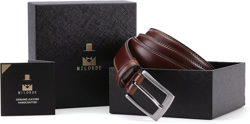 Miniatura 5 de MILORDE Cinturón de vestir de cuero genuino para hombre, hecho a mano, 100% cuero de vaca, diseños clásicos y modernos para trabajo, negocios y uso