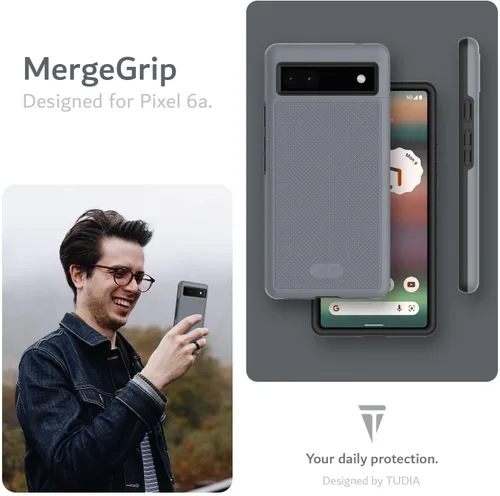 Miniatura 7 de TUDIA MergeGrip [grado militar] Funda protectora para Google Pixel 6a (2022), [probada en caídas], de doble capa, a prueba de golpes, delgada, Gris