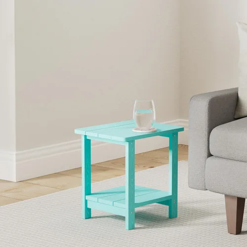 Miniatura 2 de LUE BONA - Mesa auxiliar de exterior Adirondack, mesa auxiliar de patio de 2 niveles Aruba Blue HDPS, mesa auxiliar resistente a la intemperie, mesa