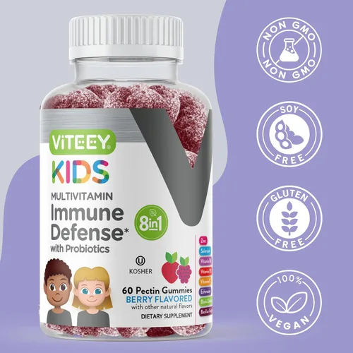 Miniatura 6 de Viteey Gomitas multivitamínicas para niños con probióticos, 8-1 vitaminas para niños para apoyo a la salud inmunológica con vitamina C, equinácea