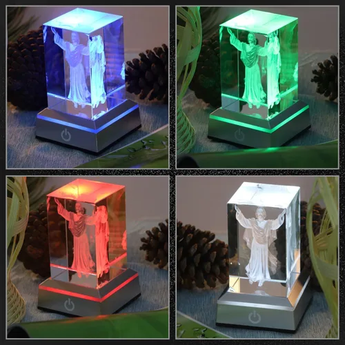 Miniatura 2 de ERWEI Base de luz LED para arte de cristal 3D de vidrio, placa de exhibición de base cuadrada con luz colorida, soporte plano Superficie superior