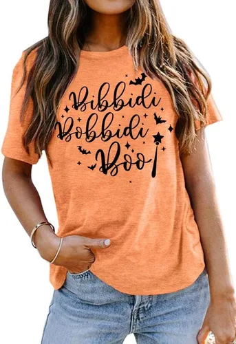 Bibbidi Bobbidi Boo - Camiseta para mujer, linda camiseta de Halloween divertida con estampado de letras, camisetas casuales para vacaciones