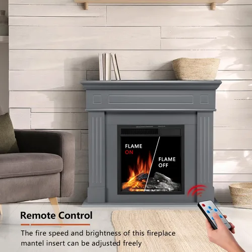 Miniatura 3 de R.W.FLAME - Chimenea eléctrica de 43" con repisa, caja de fuego envolvente de madera, soporte de TV con chimenea eléctrica de pie, control remoto