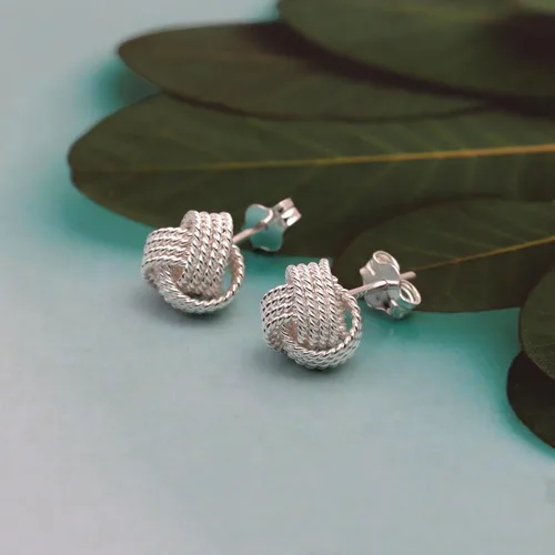 Miniatura 6 de LeCalla Aretes de plata de ley con nudo de amor, aretes ligeros de diseño italiano trenzado para mujer