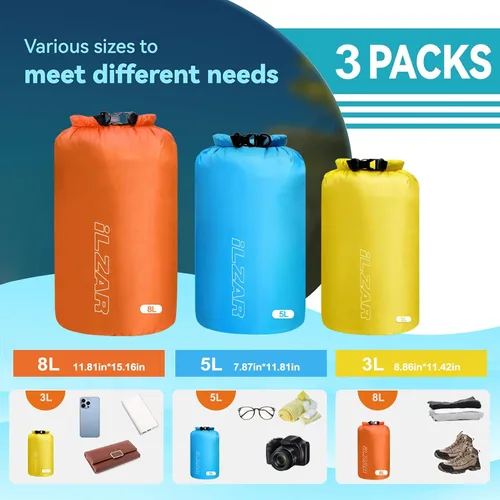 Miniatura 2 de 6 bolsas secas impermeables, bolsas secas ligeras para kayak, impermeables, bolsa impermeable al aire libre para kayak, senderismo, canotaje