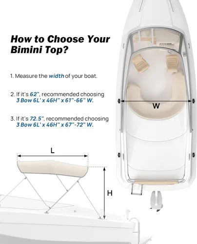 Miniatura 5 de KEMIMOTO Bimini Top para barco, Cubiertas Bimini Tops de Lona de Grado Marino 600D Toldo para Barco con 6 pies de Longitud 54 pulgadas - 96 pulgadas