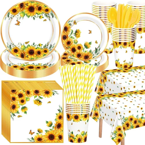 Miniatura 8 de Potchen 452 piezas temáticas de suministros de fiesta para 50 invitados, platos de papel, servilletas, vasos, manteles, cubiertos y pajitas