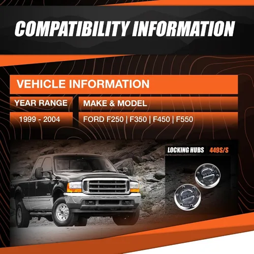 Miniatura 2 de MILE MARKER 449S/S Par de cubos de bloqueo premium que se ajustan a F250 F350 F450 F550 1999-2004 Confiables en condiciones extremas todoterreno