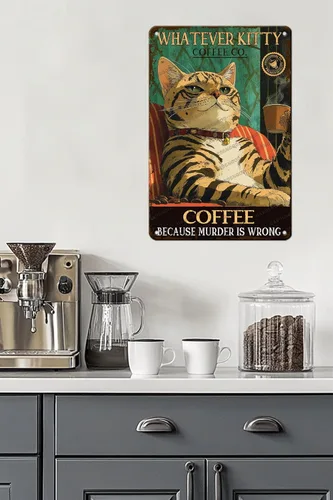 Miniatura 5 de Cartel de café con texto en inglés «Because Murder Is Wrong», póster metálico de 16 x 12 pulgadas CAFÉ CAT 3