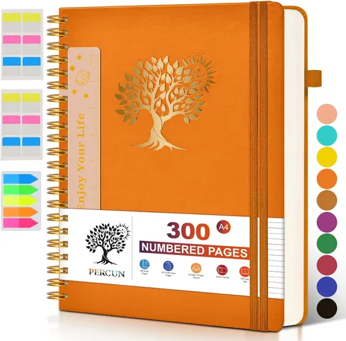 Miniatura 17 de Cuaderno grande en espiral para mujeres y hombres, 300 páginas rayadas numeradas, con rayas universitarias, cuaderno encuadernado en espiral de tapa