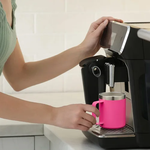Miniatura 6 de Taza de café aislada de 12 onzas con asa, taza de café de viaje de acero inoxidable con tapa abatible, vaso de café de doble pared con aislamiento