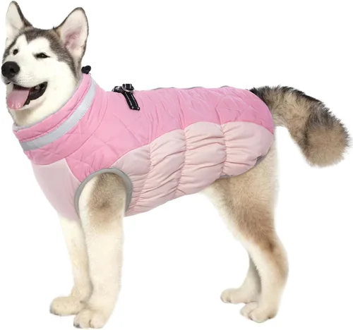 Miniatura 58 de Lelepet Abrigo cálido para perro, abrigo de invierno para perro, chaqueta impermeable para perros con arnés incorporado, chaleco reflectante