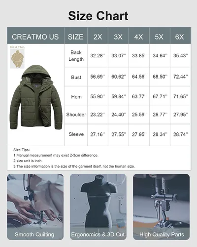 Miniatura 7 de CREATMO US Chaqueta acolchada de invierno para hombre grande y alta, impermeable, abrigo de burbujas, parka de esquí hinchada con capucha