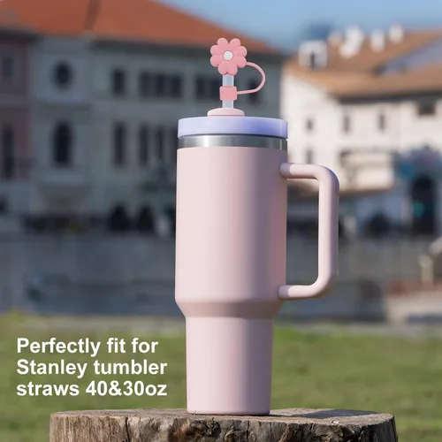 Miniatura 6 de 4 piezas de 1 cm de diámetro lindas cubiertas de pajita de silicona para taza Stanley, tapas de pajita reutilizables a prueba de polvo