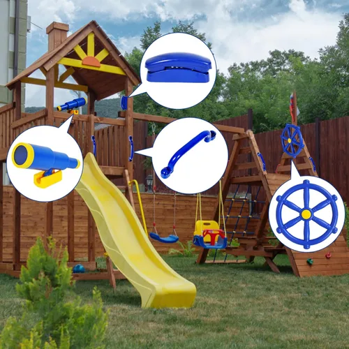Miniatura 8 de RedSwing Accesorios para el patio trasero, juego de columpio pirata de plástico con rueda de barco, telescopio, teléfono, soportes de escalada