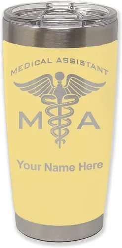 Miniatura 24 de LaserGram Taza aislada al vacío de 20 onzas, asistente médico MA, grabado personalizado incluido (rosa)