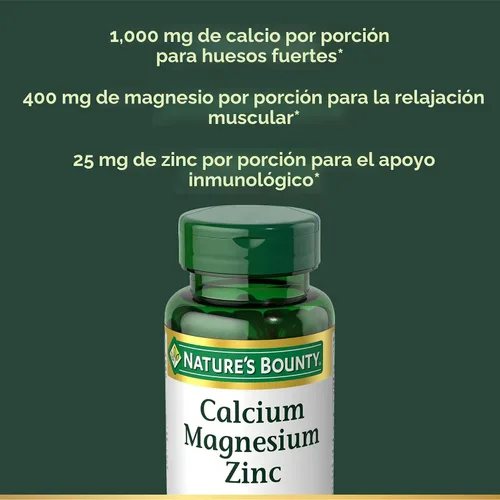 Miniatura 3 de Nature's Bounty Comprimidos de calcio, magnesio y zinc, salud inmunológica y ósea, suplemento diario, 1000 mg de calcio, 400 mg de magnesio, 600 UI