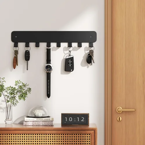 Miniatura 2 de pickpiff Soporte para llaves de pared, soporte adhesivo para llaves con 8 ganchos para llavero de automóvil, organizador de llavero de metal, negro