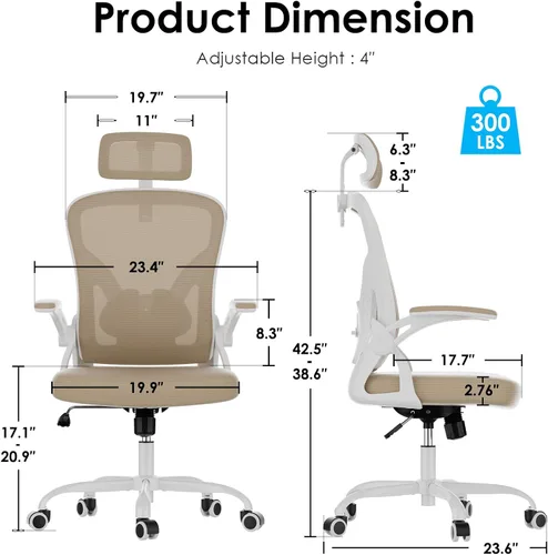 Miniatura 2 de Farini Silla ergonómica de oficina, silla de escritorio para oficina en casa con reposacabezas, silla de computadora de respaldo alto