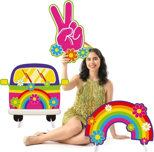 Miniatura 10 de Soulchen 3 piezas 60 cm gran decoración de fiesta hippie con foto de estudio retro groovy cartel de cumpleaños boho bus letrero de paz mano arco