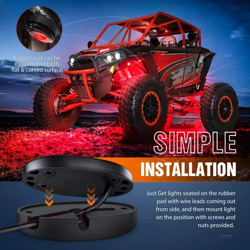 Miniatura 7 de Nilight Luz LED de roca, 6 unidades de luz roja impermeable debajo del cuerpo, luces interiores exteriores para coche, camión, camioneta, ATV, UTV