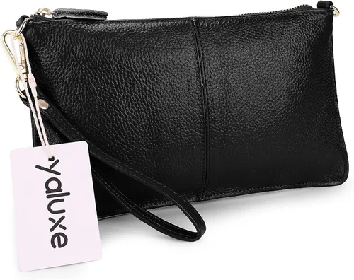 Miniatura 8 de YALUXE Clutch Wristlet - Cartera de piel auténtica con bloqueo RFID y cadena de hombro