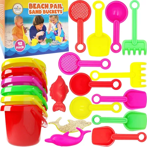 Miniatura 3 de The Dreidel Company Mini juegos para el día de la playa (paquete de 6) 3.25 pulgadas, cubo de arena que incluye cubo, pala, rastrillo, cuchara
